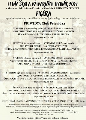 LETNÁ ŠKOLA VÝTVARNÝCH TECHNÍK 2019 - FIGÚRA - kresba & výučba