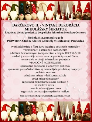 VINTAGE DEKORÁCIA – MIKULÁŠSKY ŠKRIATOK - kreatívna dielňa