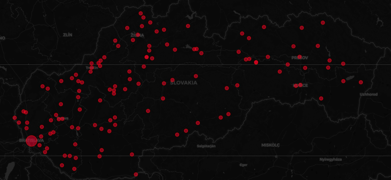 Mapa výskytu koronavírusu na Slovensku live - Koronavírus Covid-19 - interaktívna mapa