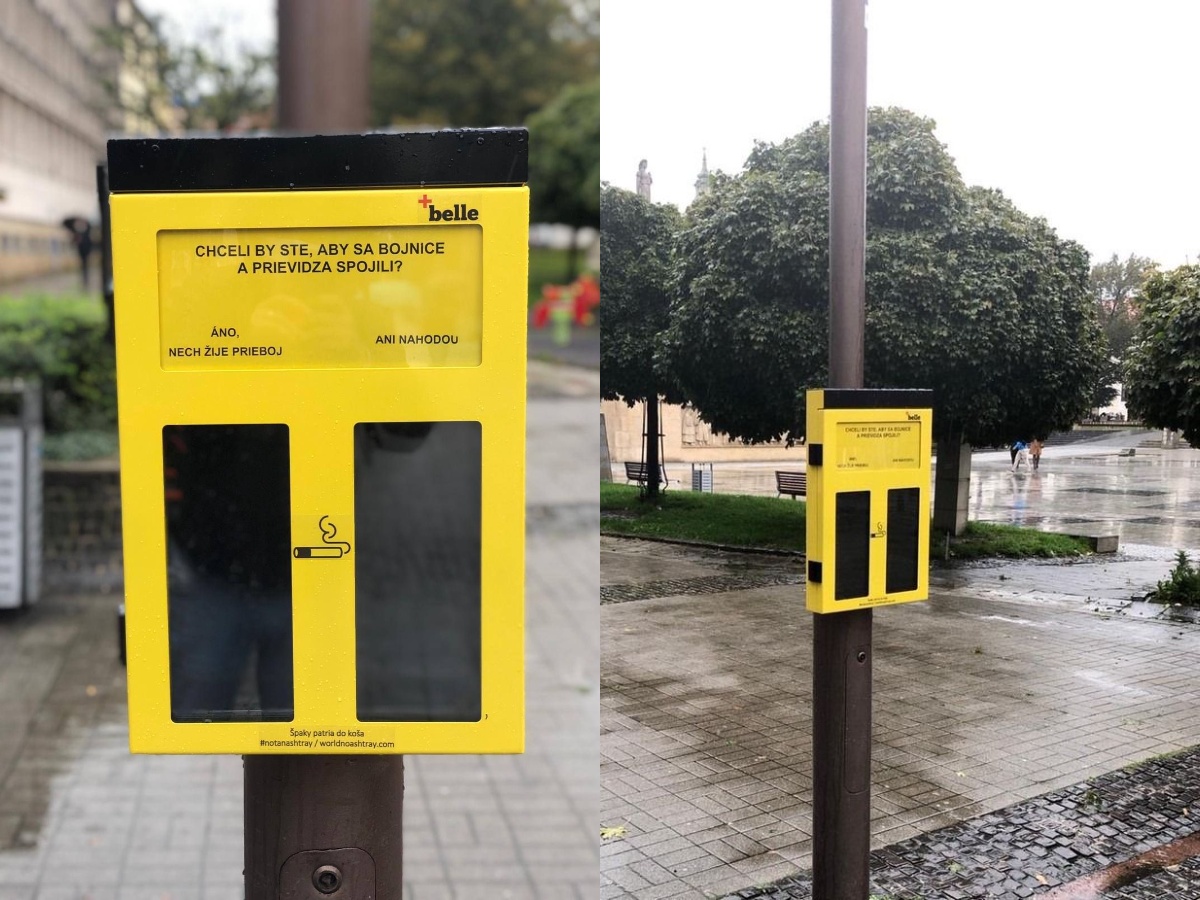 Na Námestí slobody v Prievidzi opäť pribudol špeciálny kôš na cigaretové ohorky