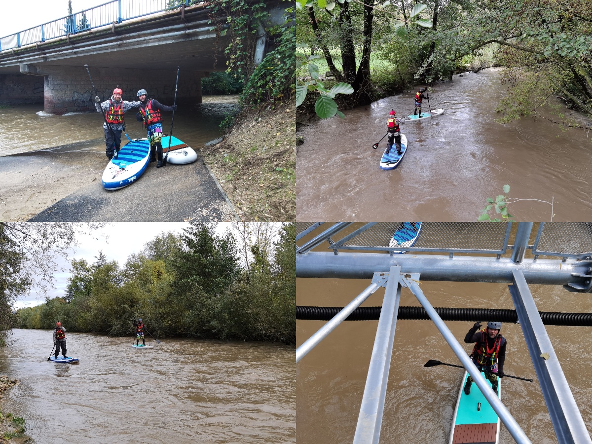 Foto a video: Splavovanie rieky Nitry po záplavách na paddleboarde