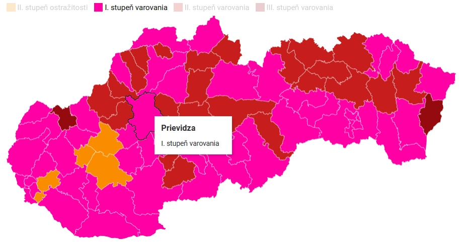 Nové rozdelenie okresov: Okres Prievidza je stále ružový