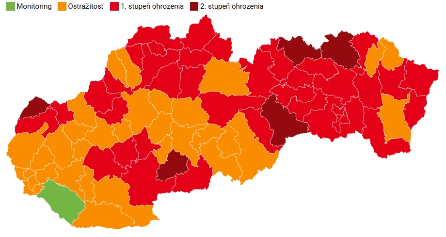 Covid automat: Okres Prievidza ostáva od 27.9. oranžový. Zelený už je len jeden okres.