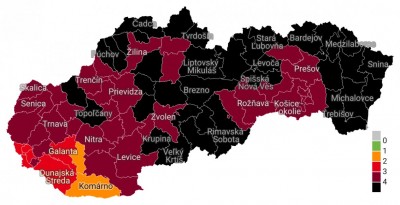 Covid automat: Okres Prievidza bude od 8.11. bordový. Na Slovensku už bude 36 čiernych okresov