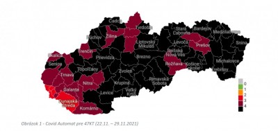 Covid automat: Okres Prievidza bude od 22.11. čierny. V čiernej farbe bude na Slovensku 54 okresov