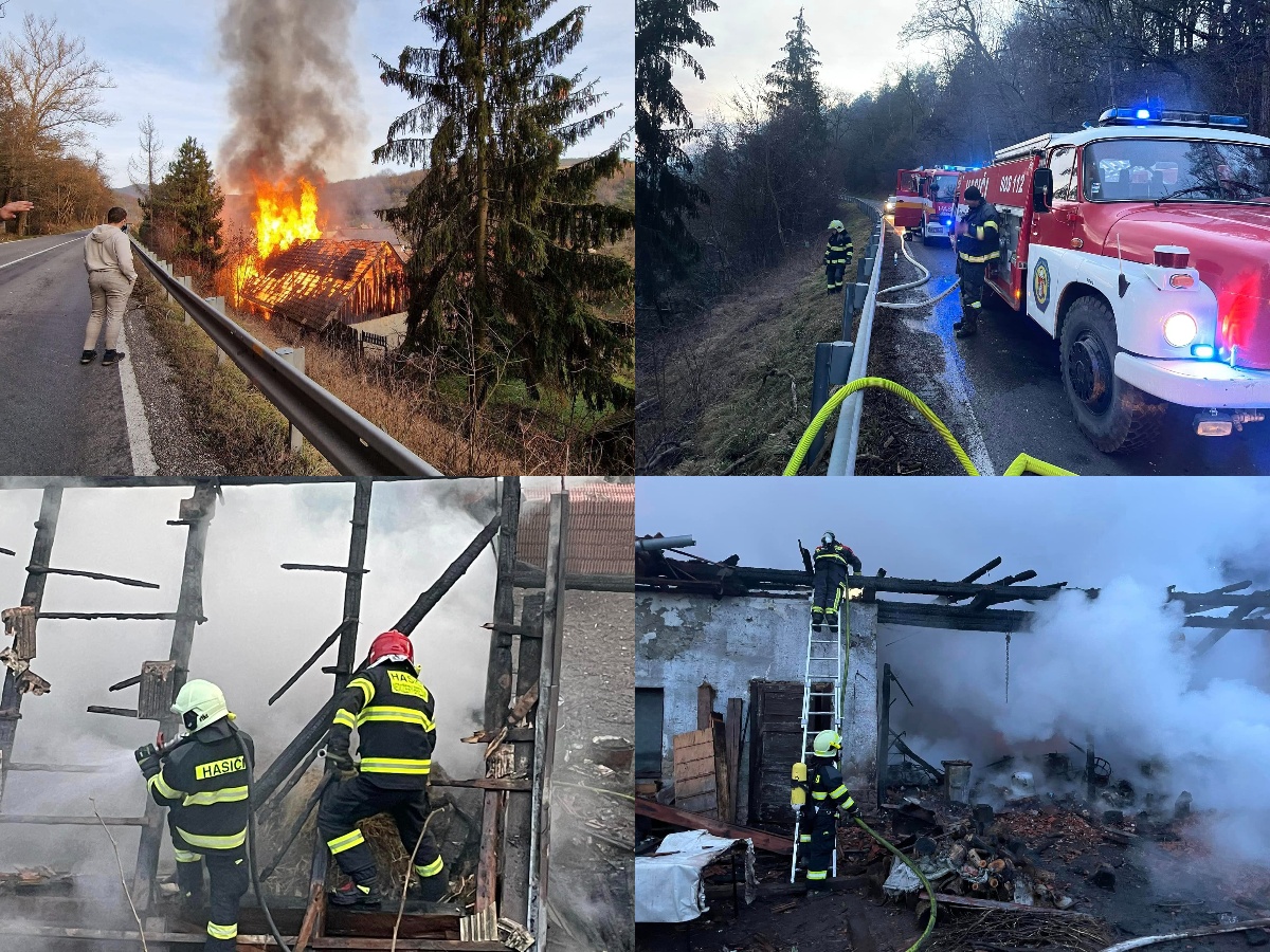 Foto: Včerajší požiar hospodárskej budovy v obci Nitrianske Pravno časť Vyšehradné (okres Prievidza)