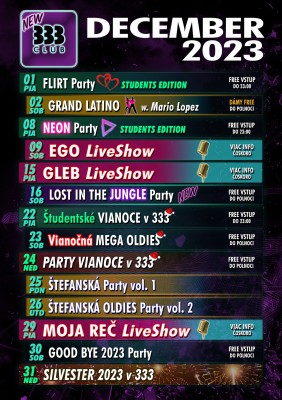 NALOŽENÝ Club 333 DECEMBER 2023 - Prievidza - Kompletný program