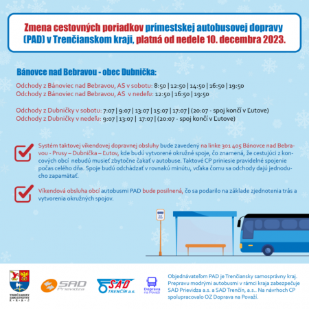 Od nedele 10.12. 2023 platí nový cestovný poriadok prímestskej dopravy. Pozitívne zmeny pocítia aj cestujúci okresu Prievidza 5
