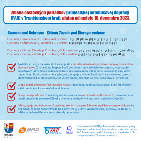 Od nedele 10.12. 2023 platí nový cestovný poriadok prímestskej dopravy. Pozitívne zmeny pocítia aj cestujúci okresu Prievidza 6