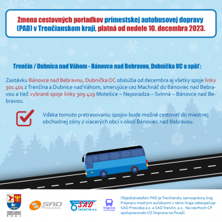 Od nedele 10.12. 2023 platí nový cestovný poriadok prímestskej dopravy. Pozitívne zmeny pocítia aj cestujúci okresu Prievidza 8