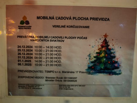Otváracie hodiny klzisko na námestí v Prievidzi 2024 1