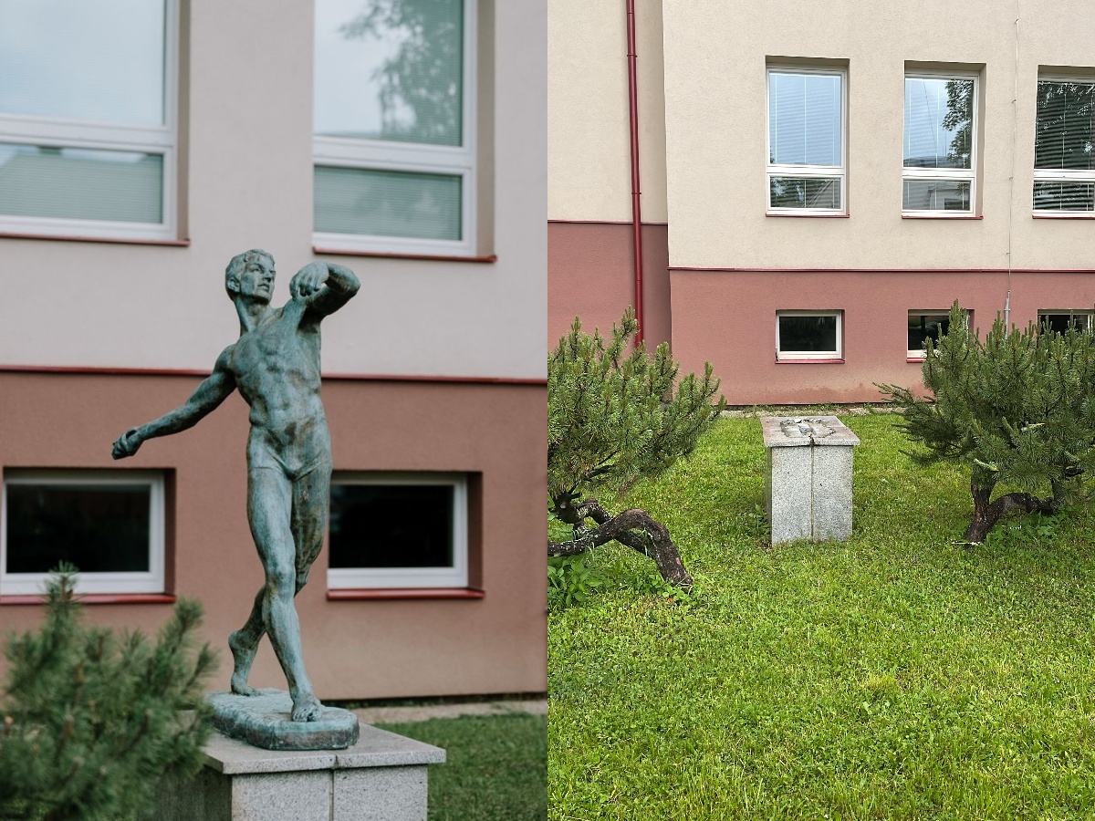 Foto: Ukradli umeleckú plastiku Oštepára z areálu pred Obchodnou akadémiou v Prievidzi