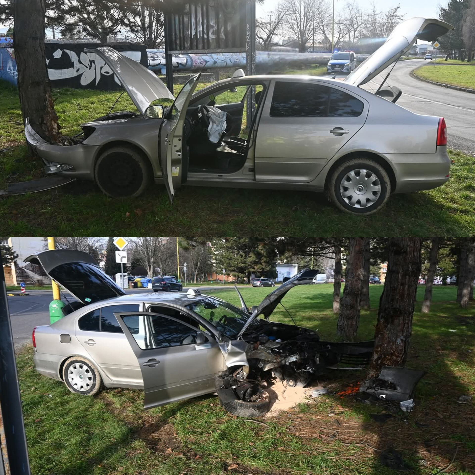 Zdrogovaná taxikárka v Prievidzi narazila autom do stromu. Zranila sa pri tom 18-ročná cestujúca.