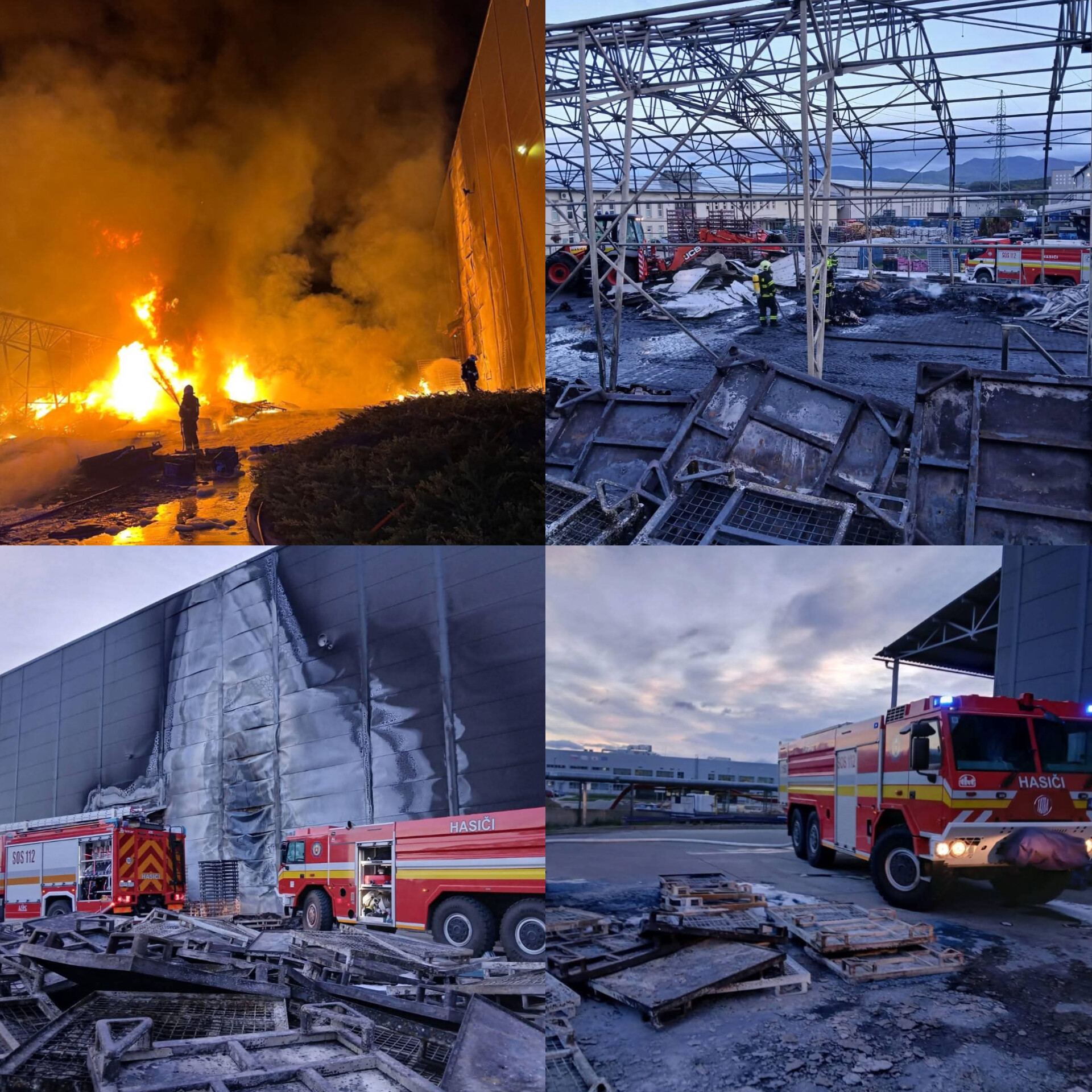 Foto: Nočný požiar plastových paliet v Novákoch spôsobil škodu 300-tisíc eur, príčinu vyšetrujú hasiči