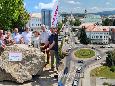 Foto: Už čoskoro začne rekonštrukcia kruhovej križovatky na Ulici A. Hlinku v Prievidzi. Dnes poklepali základný kameň stavby.